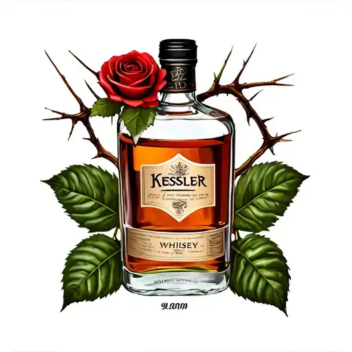 Kessler whiskey bottle with a rose and thorns coming out of the top tattoo design idea