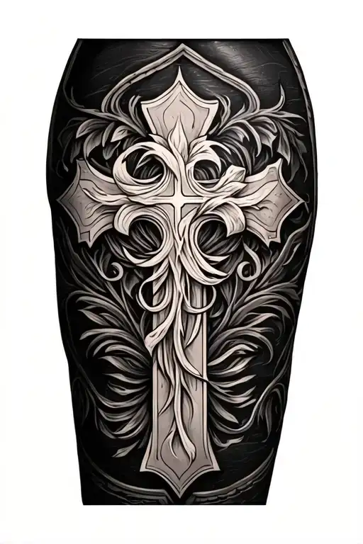 tooled leather sleeve with a cross tattoo tattoo design idea