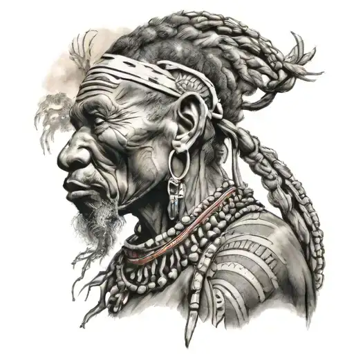 khoisan bushman african tribal sunrise integrated tattoo design idea
