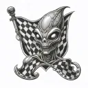 alien and checkered flag tattoo design idea