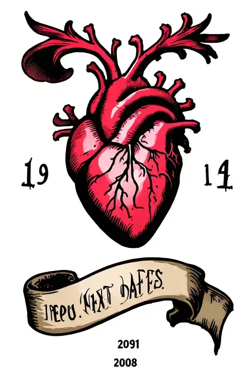 heart with the next dates around 1998. 2001. 2005 with fine line for figures tattoo design idea