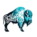 bison facing storm tattoo design idea