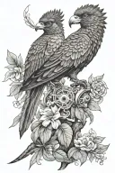 a toh bird and a quetzal bird combined all in one single bird with the key elements of both, and realistic tattoo design idea