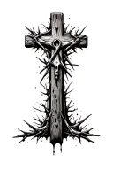 rustic cross with crown of thorns and nails at the foot with blood stains tattoo design idea