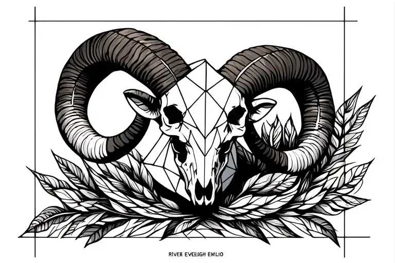 "River Everleigh Emilio" ram skull Aries constalation intertwines tattoo design idea