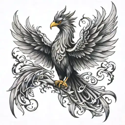 god, gothic, powerful phoenix rising tattoo design idea