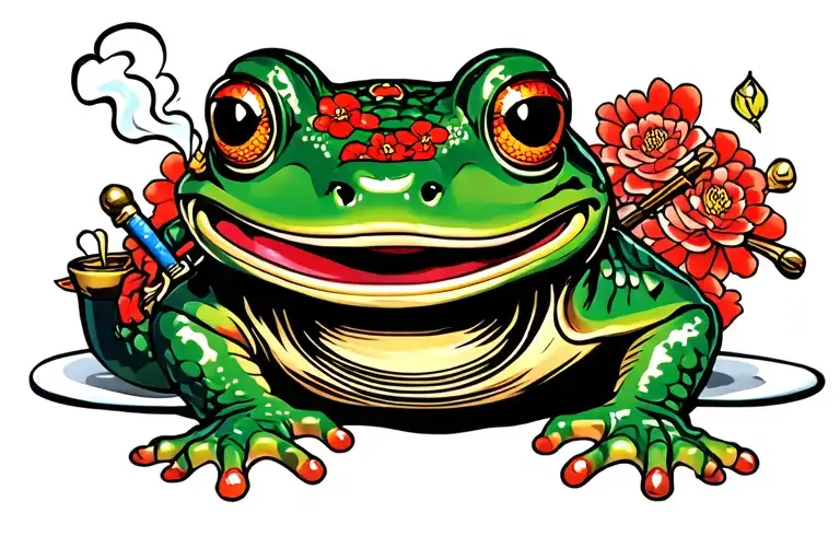 samurai frog smoking tattoo design idea