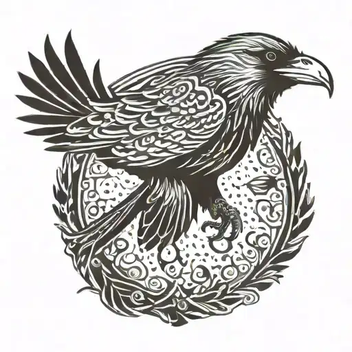 raven with wings scandinavian mythology tattoo design idea