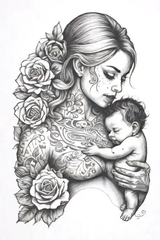 breast feeding one babygirl  tattoo design idea