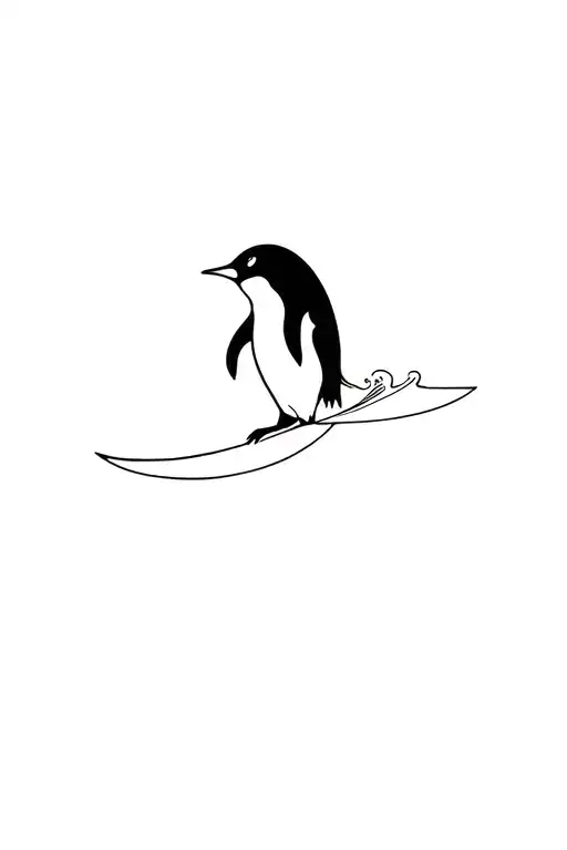 penguin surfing wave tattoo design idea