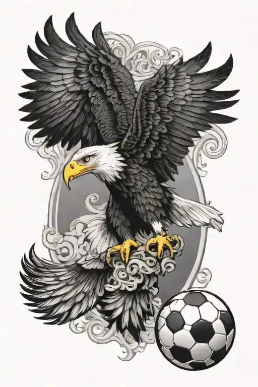 bald eagle with greek mythology medas and soccer tattoo design idea