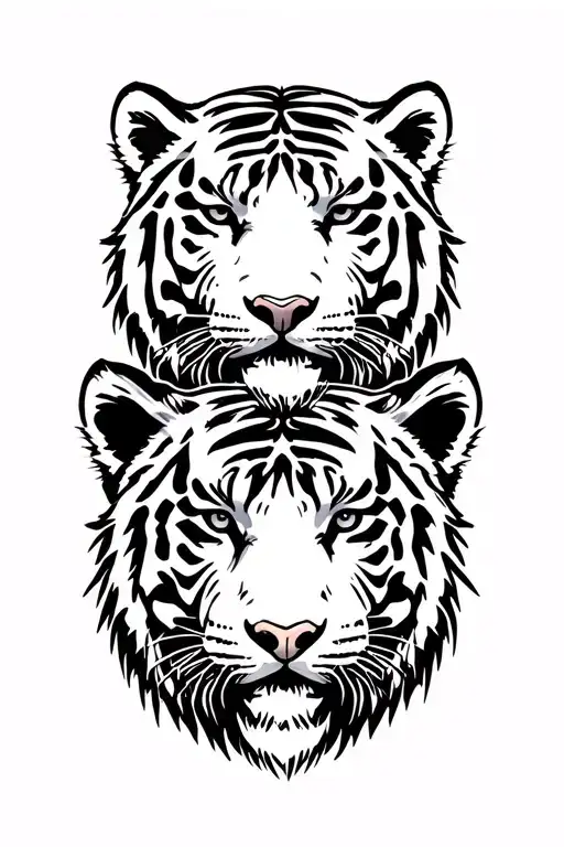 three animal (tiger head and bear head) on top of each other tattoo design idea