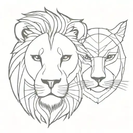 lion and owl split face design tattoo design idea