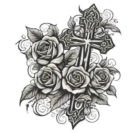 cross with roses tattoo design idea