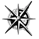 A minimalist compass with subtle N/E/S/W markings, medium size, with the north arrow shaped like a sleek airplane (point tattoo design idea