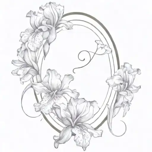 wispy heart iris flower love mom tattoo design idea