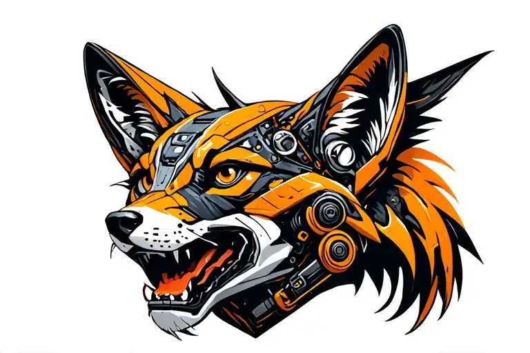 Mechanical Steampunk Robotic Desert Fox head made with battery elements. Multi-color tattoo design idea