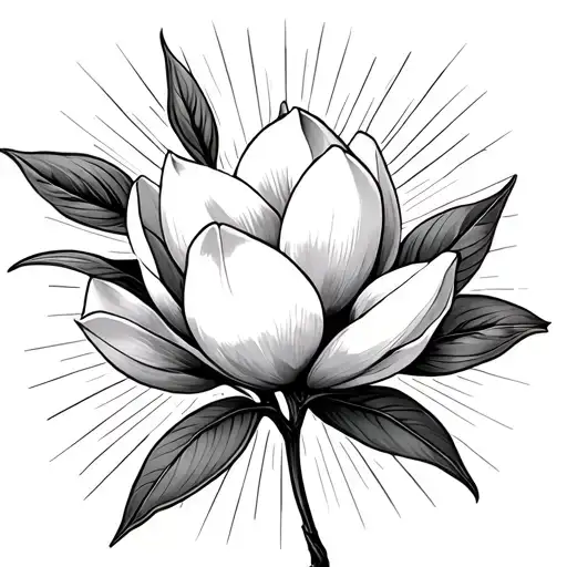 magnolia flowers with stem and light rays coming from behind tattoo design idea
