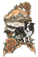 mountain, travel and border collie tattoo design idea