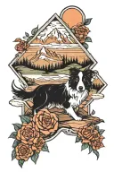 mountain, travel and border collie tattoo design idea