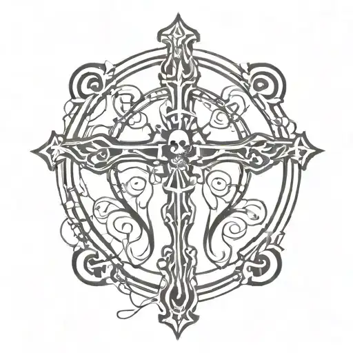 skeleton, key, cross, tim burton, angel, dopamine chemical formula tattoo design idea