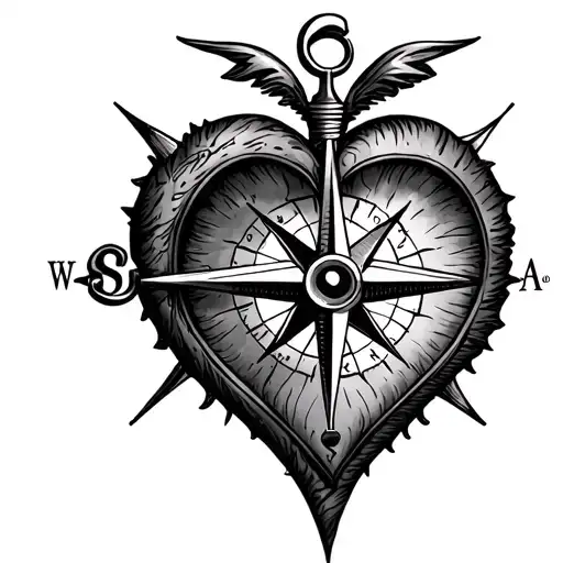 compass in a heart tattoo design idea