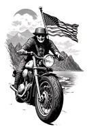 motorcycle, adventure, mountain, sea, USA flag, Alice in wonderland, road tattoo design idea