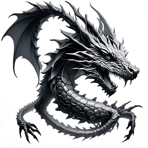  dragon made of intricate CPU circuits intertwined. The style blends futuristic tech with magical cosmic vibes, tattoo design idea