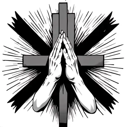 cross and praying hands tattoo design idea