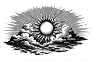 sun rays and clouds floating tattoo design idea