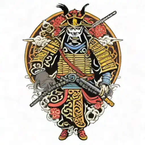 masked samurai warrior full body tattoo design idea