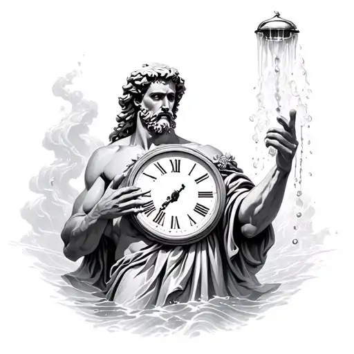 Zeus holding water darken everything add more with numeral clock tattoo design idea