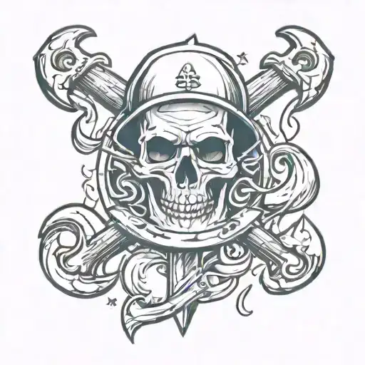 anchor hammer skull and demon tattoo design idea