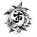 add on to the Japanese symbol for war with koi fish and flowers  tattoo design idea