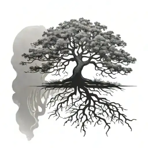 boab tree with roots turning to DNA reaching deep tattoo design idea
