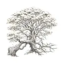 boab tree with roots turning to DNA reaching deep tattoo design idea