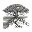 boab tree with roots turning to DNA reaching deep tattoo design idea