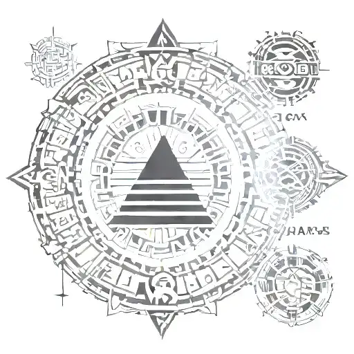 A Mayan calendar incorporating Egyptian hieroglyphics and Venezuelan symbols tattoo design idea