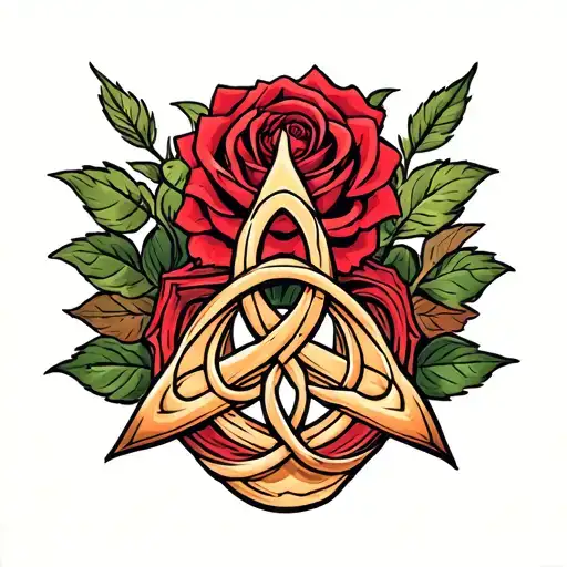 Triquetra knot with tudor rose tattoo design idea