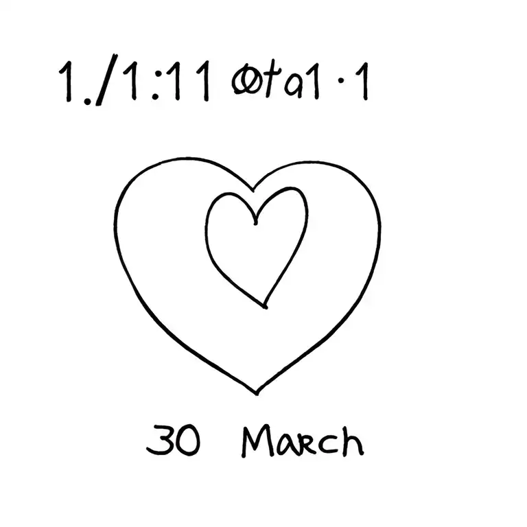 11:11 in a heart with the date 30 March tattoo design idea