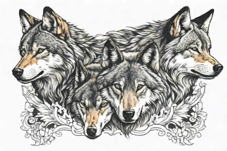 wolves woth indiana head dress standing tattoo design idea