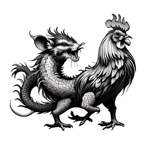 Chinese dragon, rat, rooster, pig zodiac individual for leg sleeve tattoo design idea
