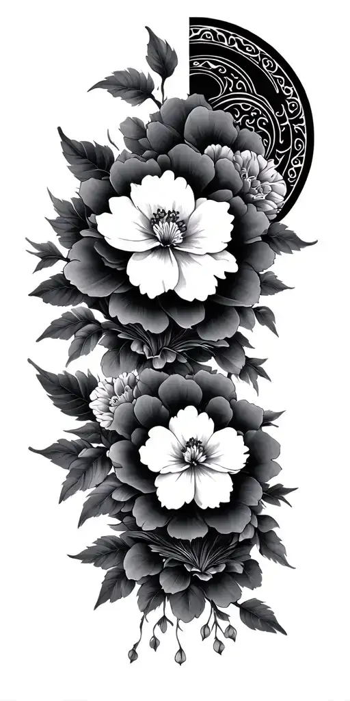 Japanese floral pattern incorporating elements tattoo design idea