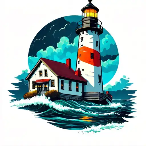 Lighthouse stormy conditions tattoo design idea