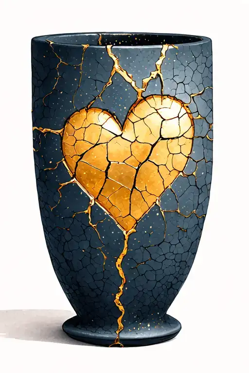 Cracked Vase / Kintsugi DesignConcept:A small, fine-line vase or heart with visible gold-filled cracks tattoo design idea