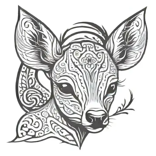tribal sad face baby deer tattoo fine lines artsy gothic asymmetric stencil tattoo design idea