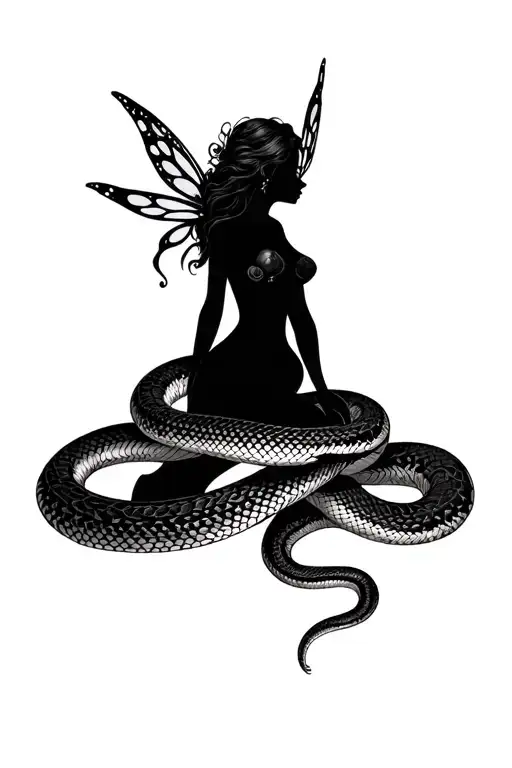 fairy and snake intertwined earthy feminine fairy tattoo design idea
