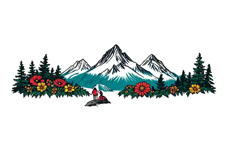 Mountains landscape flowers inside representing children tattoo design idea