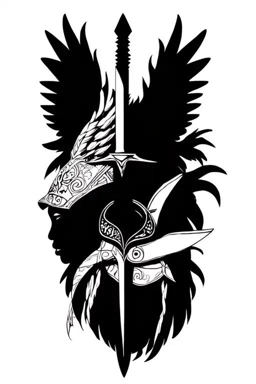 African Warrior sword and wings tattoo design idea
