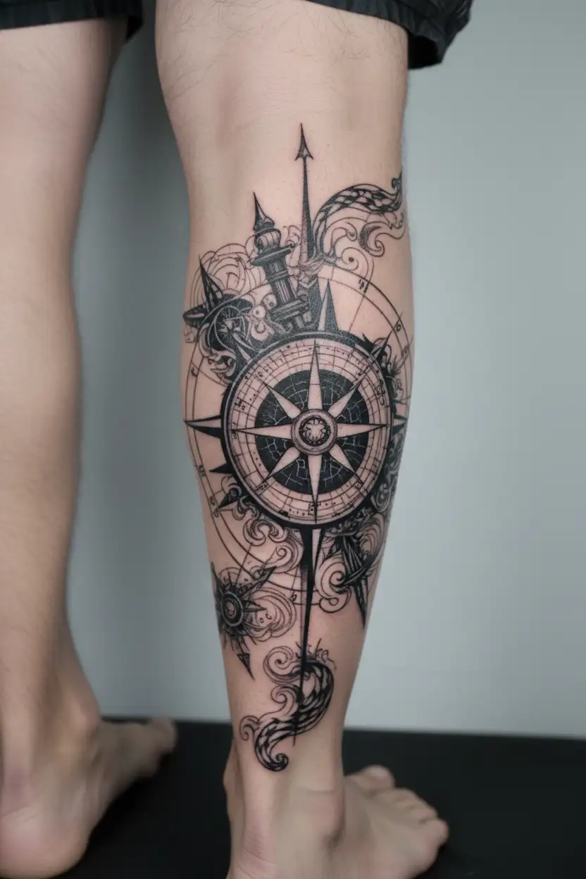 nautical compass with black stripes and strokes without patterns tattoo design idea